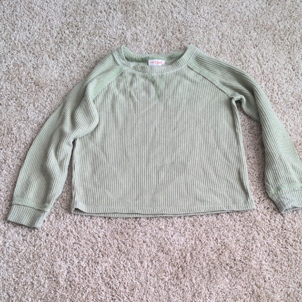 Cat & Jack Girls Green Ribbed Long Sleeve Knit Sweater Size S Small